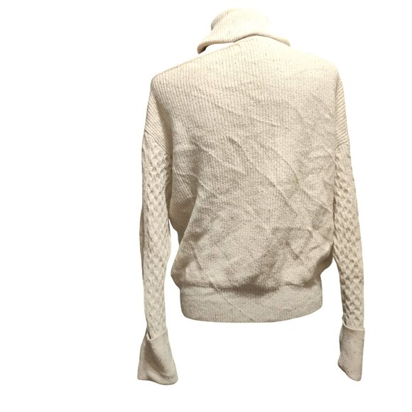 Sofia Jeans M Cream Cable Knit Cold Shoulder Turtleneck Sweater Metallic Sequins - Picture 3 of 16